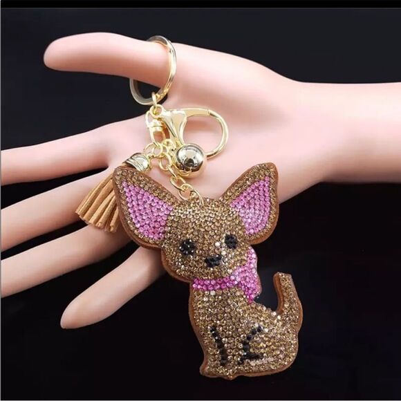 Chihuahua Rhinestone Charm For Purse Keys Car Decoration Puppy Cute Bling 🆕 - Picture 6 of 8